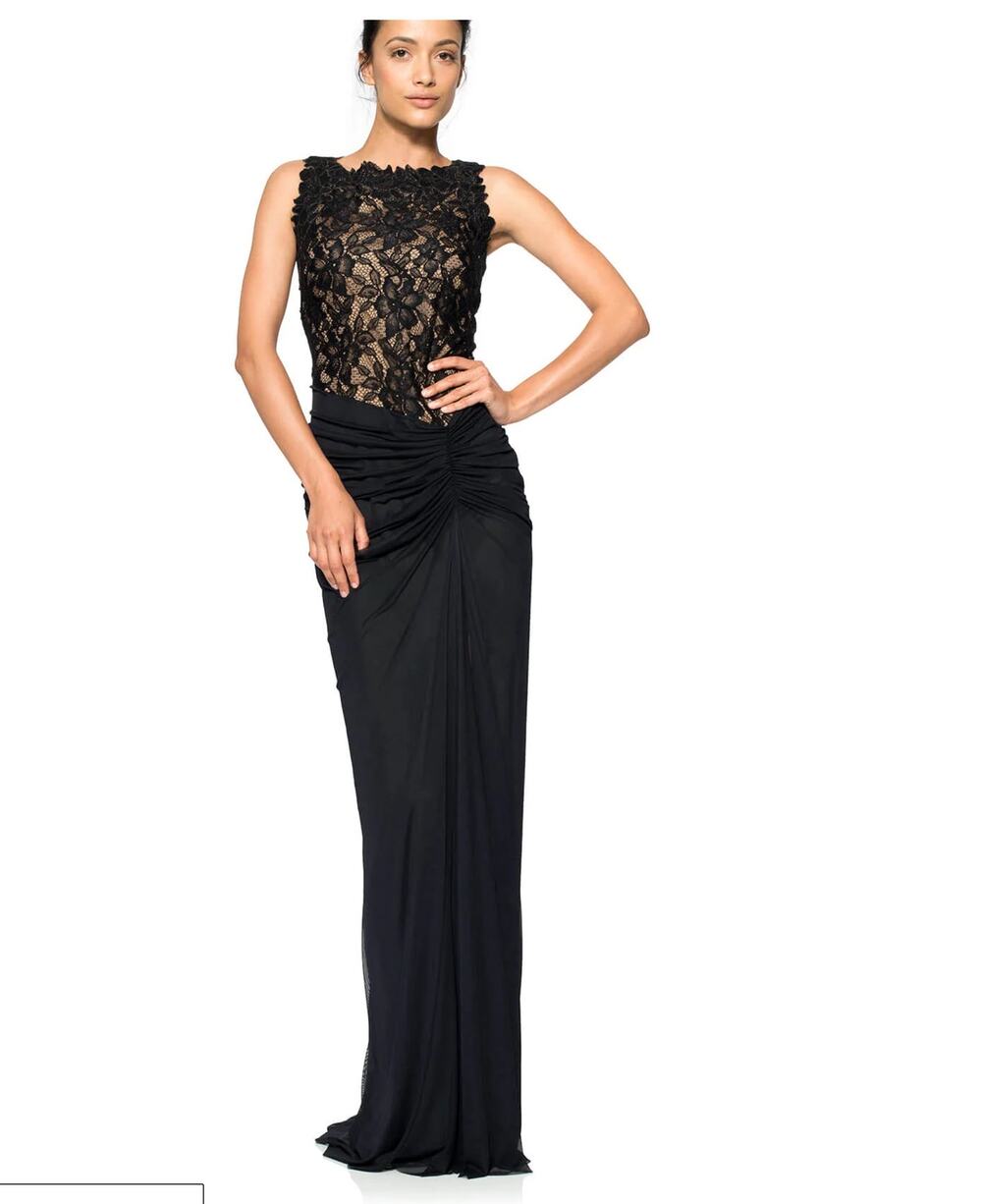 TADASHI SHOJI  Lace and Draped Tulle Boatneck Gown sz 6